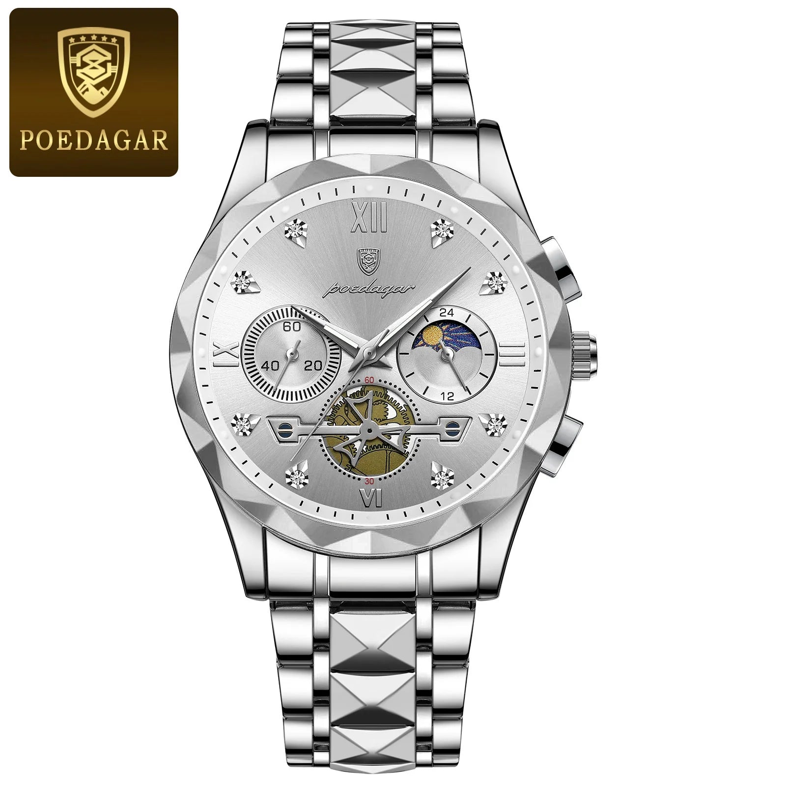 POEDAGAR Luxury Man Wristwatch Waterproof Luminous Chronograph Watch for Men Stainless Steel Men's Quartz Watches reloj hombre