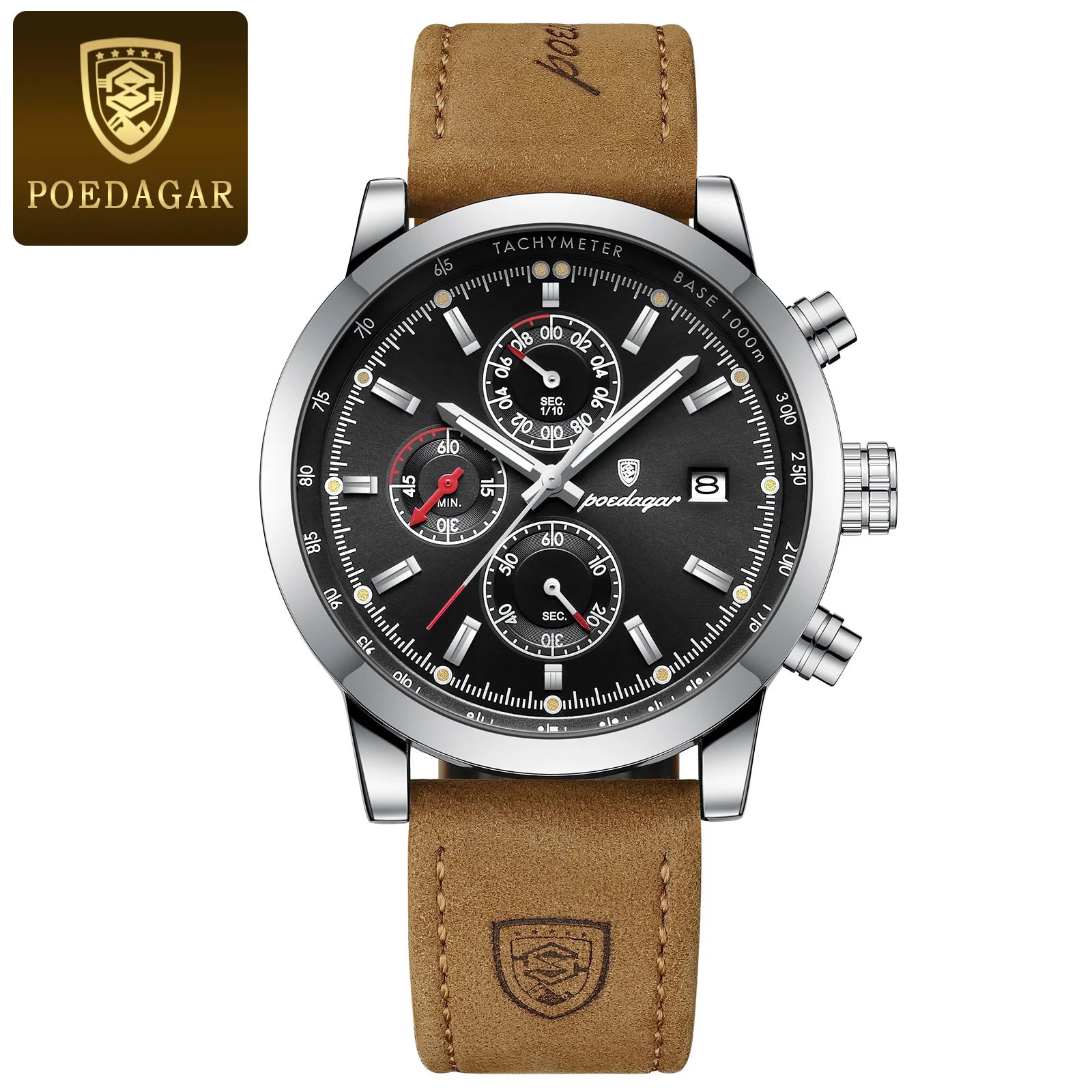 POEDAGAR Luxury Wristwatch for Man Waterproof Luminous Chronograph Date Men Watch Sports Leather Men's Quartz Watches Male reloj