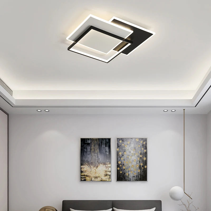 Simple Led Chandelier Modern Living Room Ceiling Light Dimmable Bedroom Dining Room Rectangle Indoor Decoration Lighting