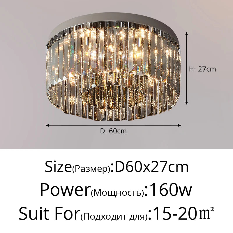 Smoky Gray Crystal Light Luxury Ceiling Lamp Atmospheric Dining Room Bedroom Room Lamp High-end Headlight Living Room Main Lamp