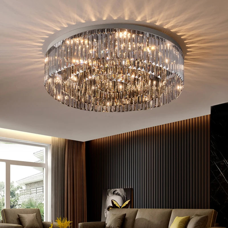 Smoky Gray Crystal Light Luxury Ceiling Lamp Atmospheric Dining Room Bedroom Room Lamp High-end Headlight Living Room Main Lamp