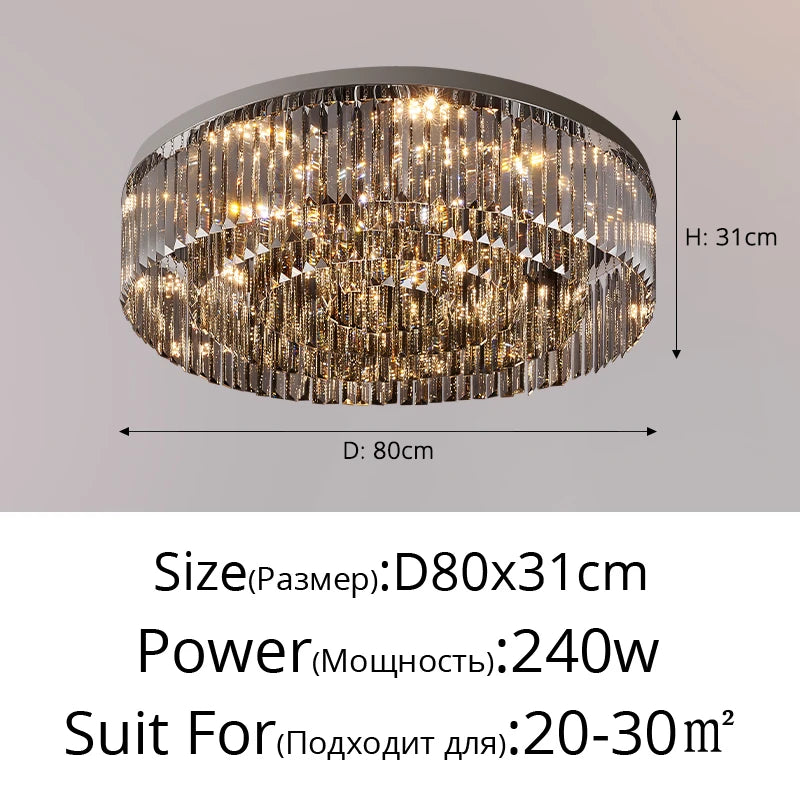 Smoky Gray Crystal Light Luxury Ceiling Lamp Atmospheric Dining Room Bedroom Room Lamp High-end Headlight Living Room Main Lamp