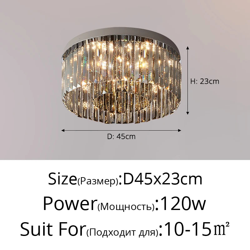 Smoky Gray Crystal Light Luxury Ceiling Lamp Atmospheric Dining Room Bedroom Room Lamp High-end Headlight Living Room Main Lamp