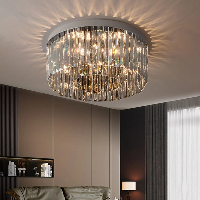 Smoky Gray Crystal Light Luxury Ceiling Lamp Atmospheric Dining Room Bedroom Room Lamp High-end Headlight Living Room Main Lamp