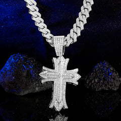 Stylish Men's All Rhinestones Cuban Chain Necklace with Punk Crystal Cross Pendant