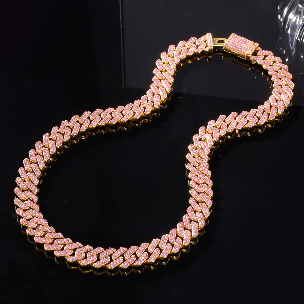 Y2K Pink Ice Crystal Cuban Chain Fashion Women's Accessory Jewelry Necklace Choker(16",18",20")