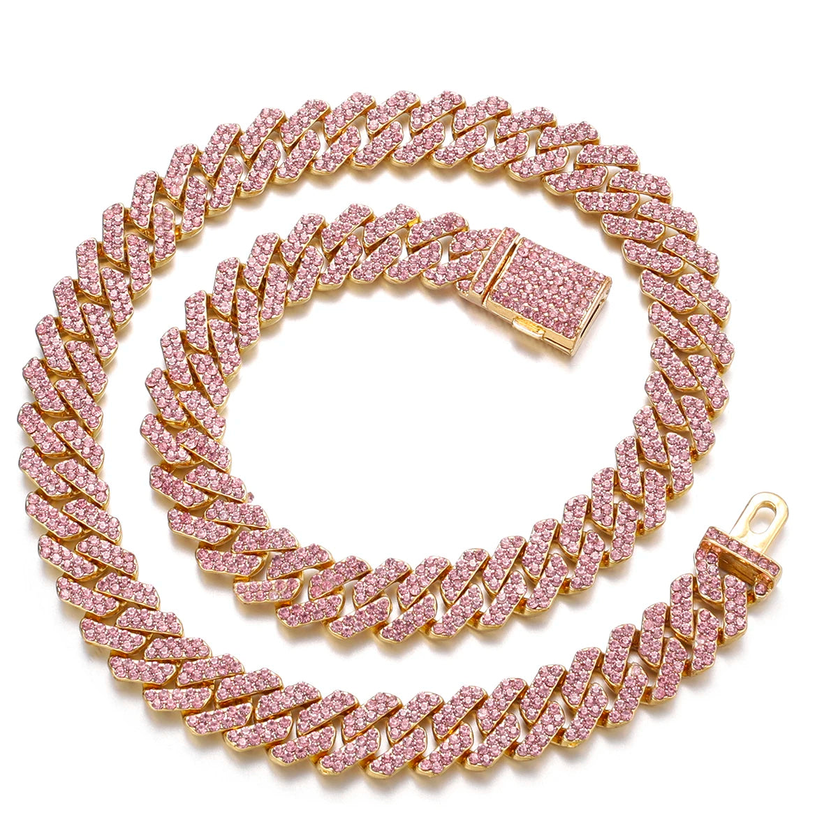 Y2K Pink Ice Crystal Cuban Chain Fashion Women's Accessory Jewelry Necklace Choker(16",18",20")